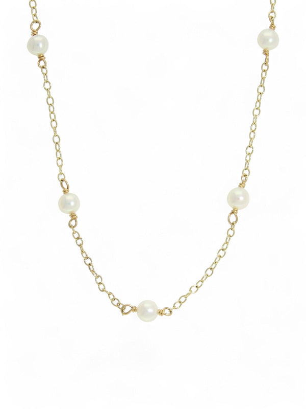 Cultured Pearl Trace Chain Necklace in 9ct Yellow Gold