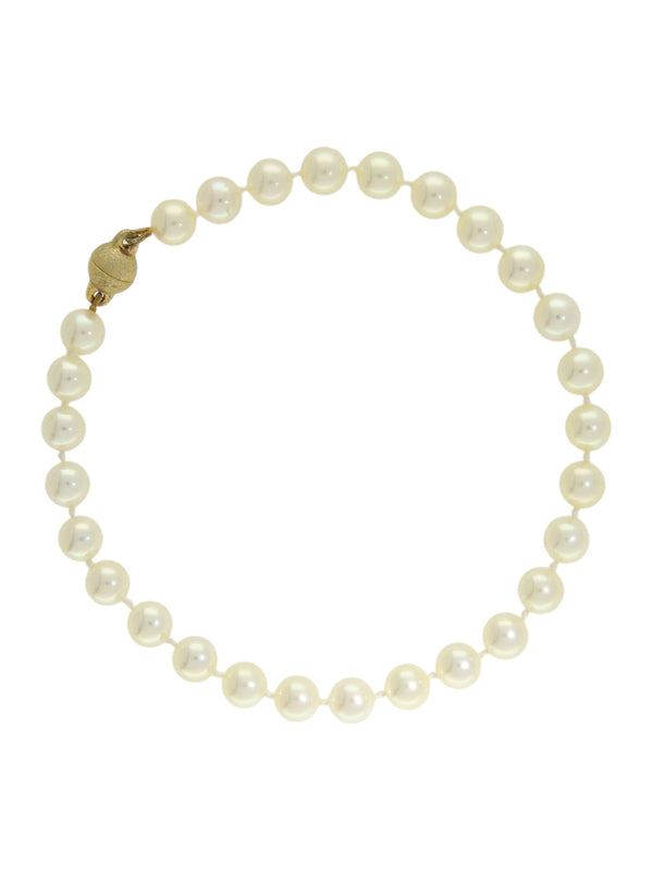 White Cultured Pearl Bracelet with Gold Magnetic Ball Clasp