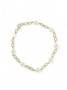 Pearl & Infinity Symbol Bracelet in 9ct Yellow Gold