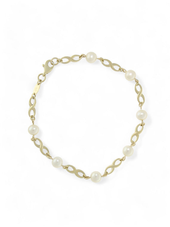 Pearl & Infinity Symbol Bracelet in 9ct Yellow Gold