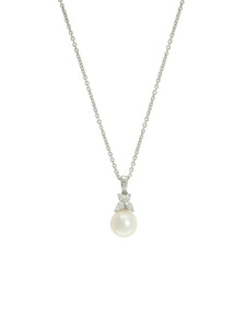 White Cultured Pearl and Diamond Pendant Necklace in 18ct White Gold