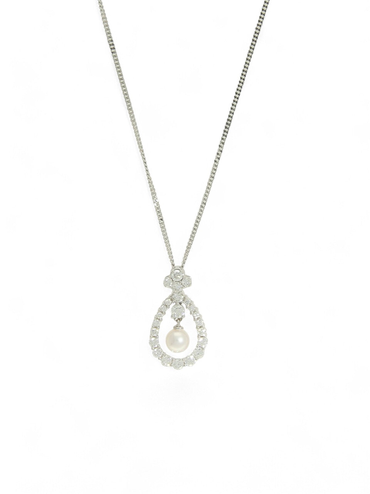 Pearl & Diamond 0.55ct Pendant Necklace in 18ct White Gold