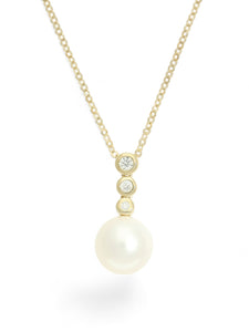 Pearl & Diamond Drop Pendant Necklace in 9ct Yellow Gold