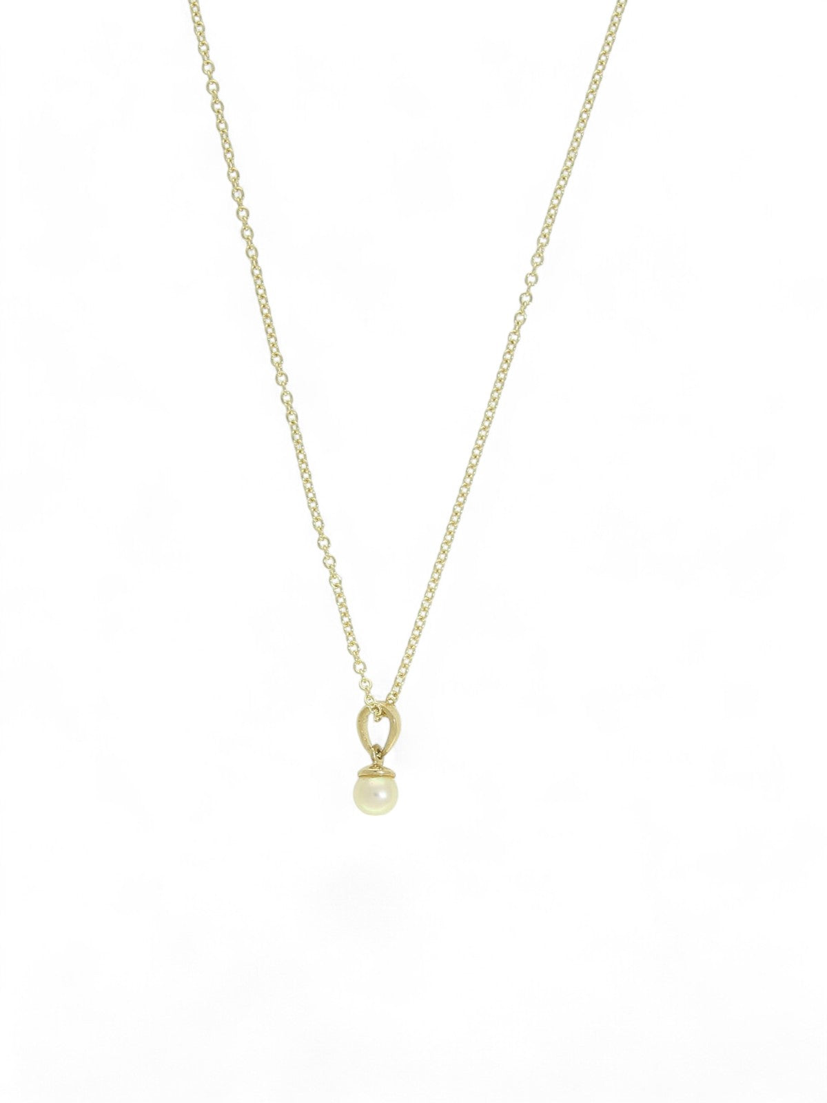 White Cultured Pearl Pendant Necklace 4mm in 9ct Yellow Gold