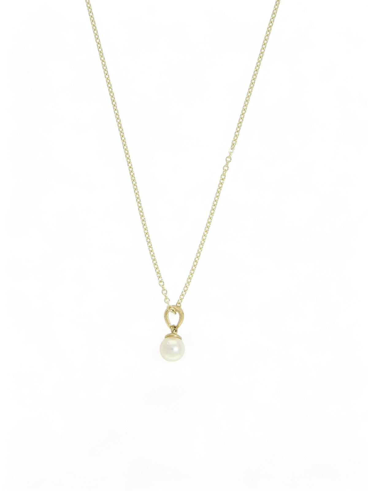 White Cultured Pearl Pendant Necklace 5mm in 9ct Yellow Gold