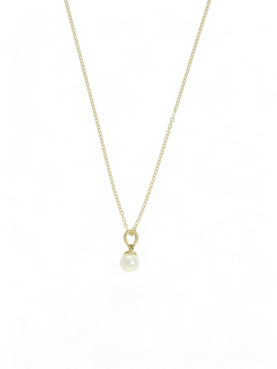 White Cultured Pearl Pendant Necklace 5mm in 9ct Yellow Gold