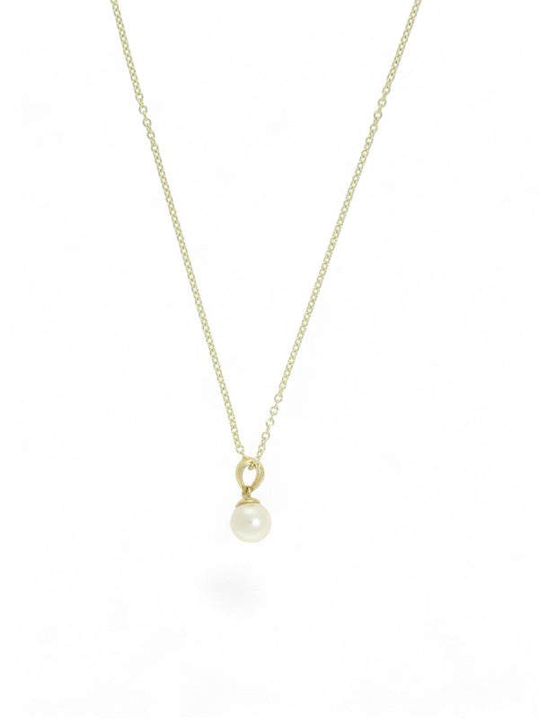 White Cultured Pearl Pendant Necklace 6mm in 9ct Yellow Gold