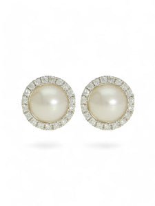 White Freshwater Pearl and Diamond Earrings in 18ct White Gold