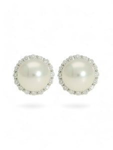 Pearl and Diamond Stud Earrings 8mm in 18ct White Gold