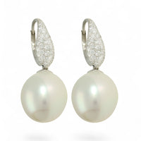 Pearl and Diamond Drop Earrings in 18ct White Gold