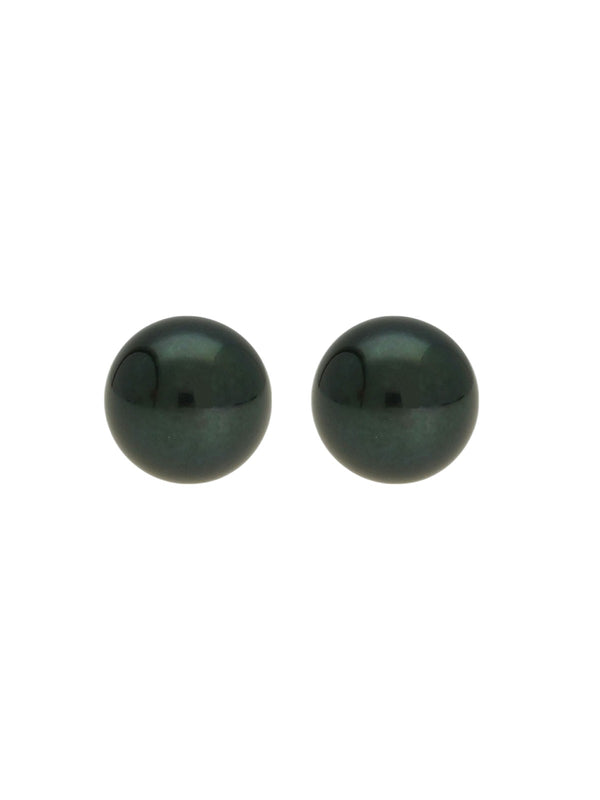 Black Cultured Pearl Stud Earrings 7mm in 9ct Yellow Gold