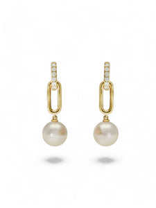 Akoya Pearl & Diamond Drop Earrings in 18ct Yellow Gold