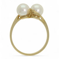 White Double Cultured Pearl Ring in 9ct Yellow Gold