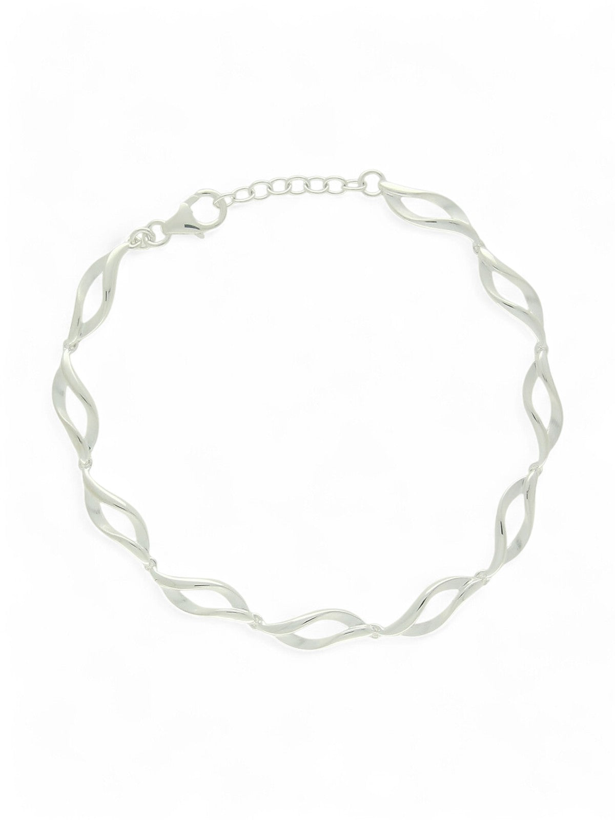 Satin & Polished Open Wavy Link Bracelet in Silver