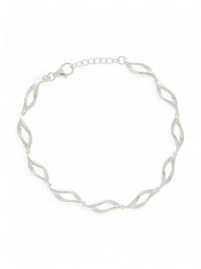 Satin & Polished Open Wavy Link Bracelet in Silver