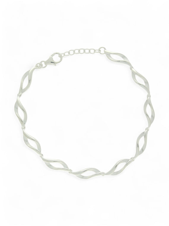 Satin & Polished Open Wavy Link Bracelet in Silver