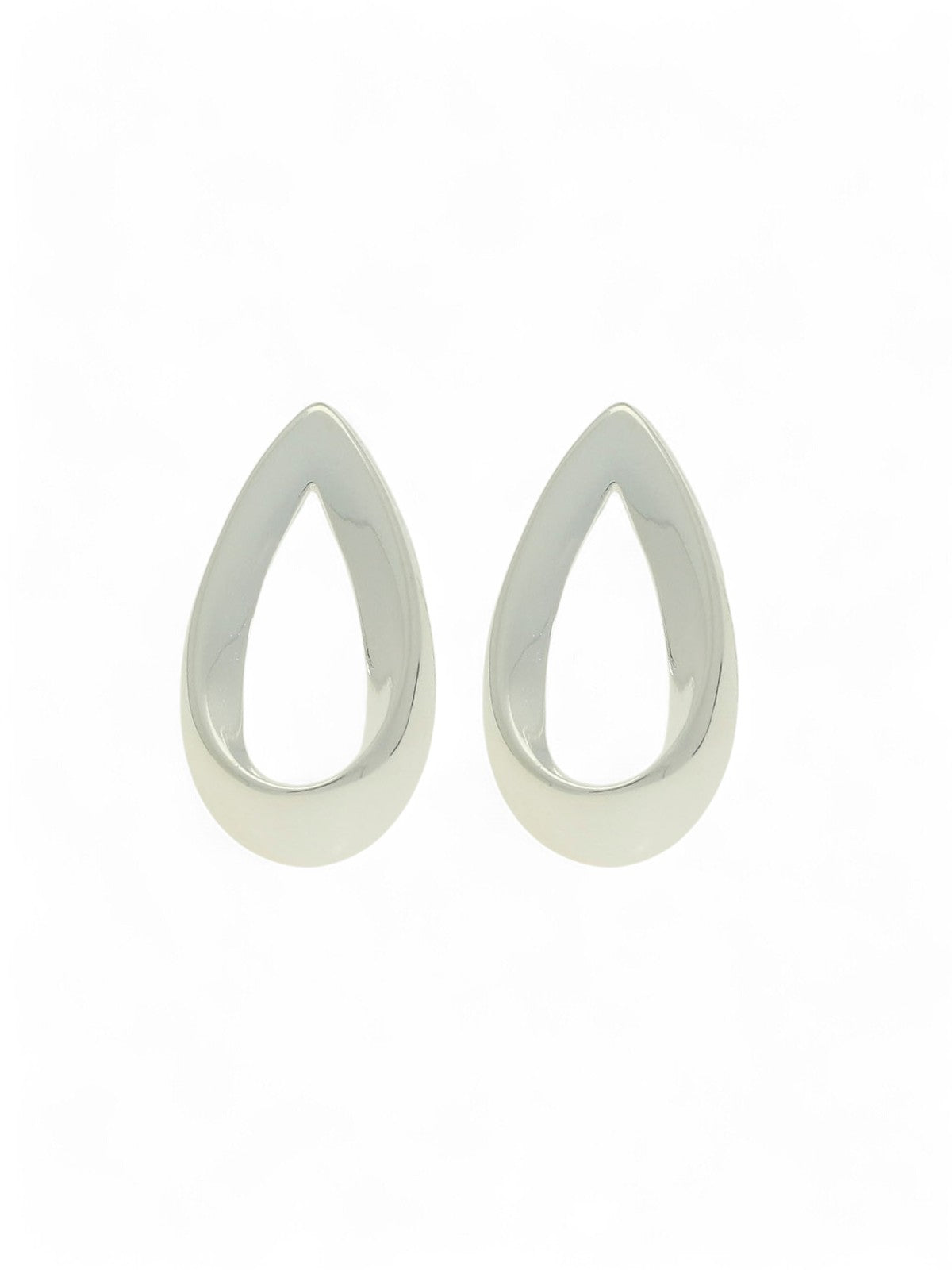 Polished Open Teardrop Stud Earrings Small in Silver