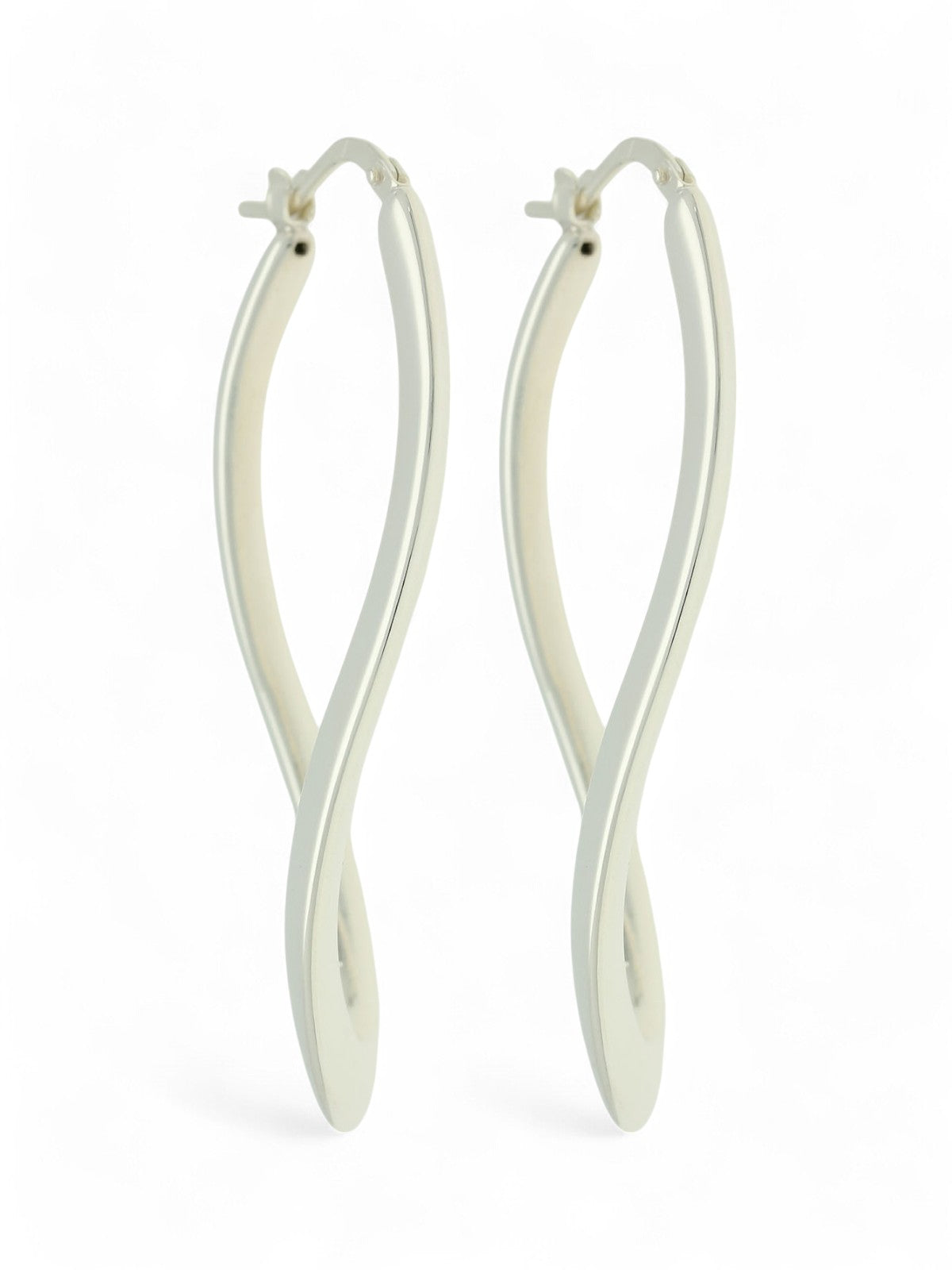 Polished Large Flat Oval Twisted Hoop Earrings in Silver