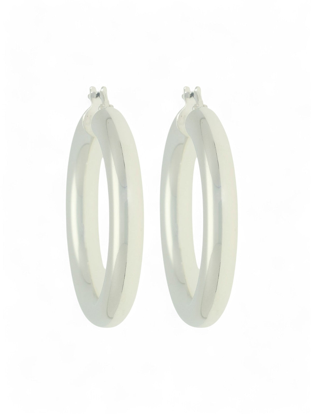 Polished Tubular Hoop Earrings in Silver