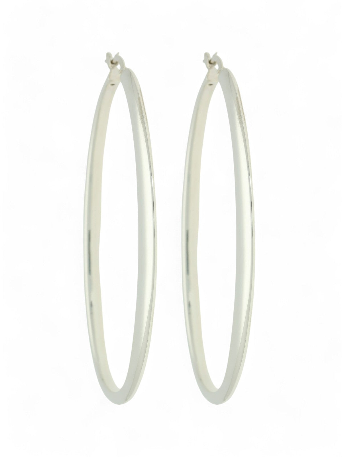 Polished Large Flat Oval Hoop Earrings in Silver