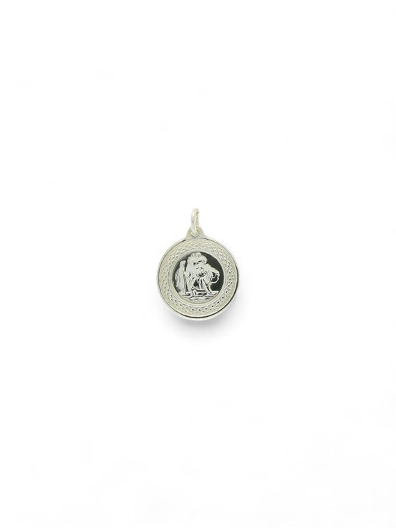 Circular Cross Hatch Edge St Christopher Pendant in Silver