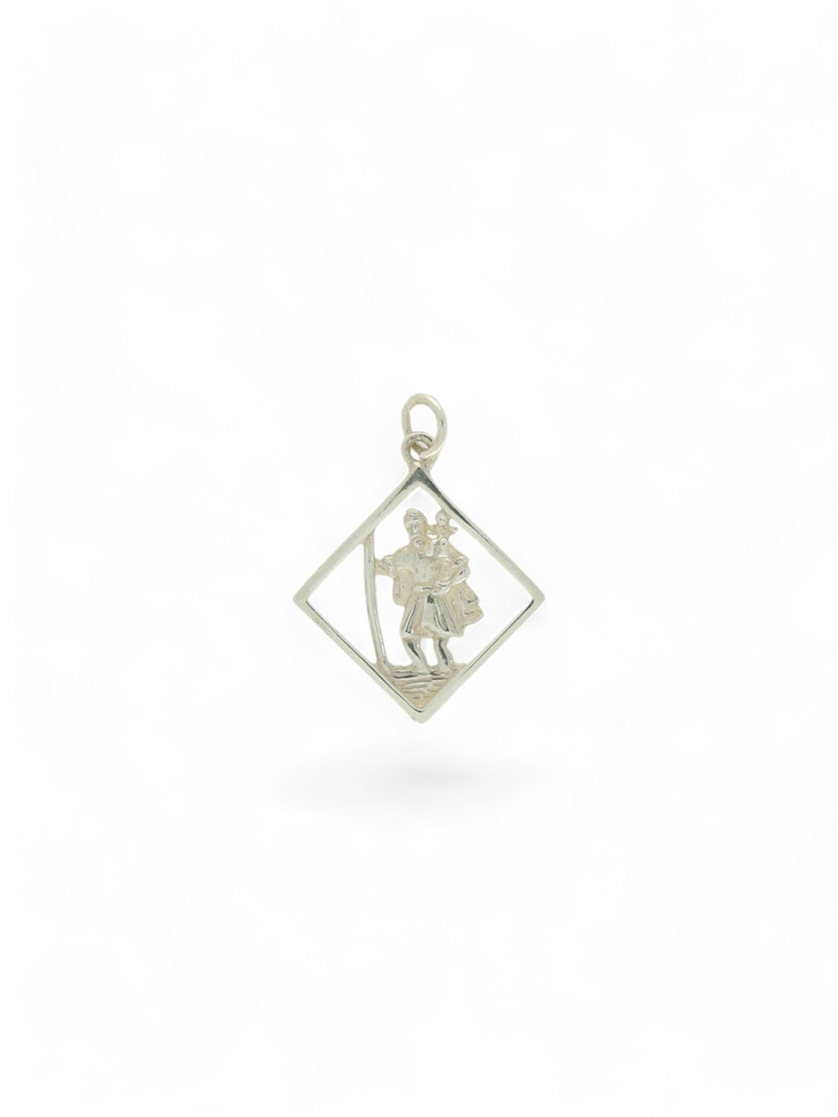 Diamond Shaped Openwork St Christopher Pendant in Silver