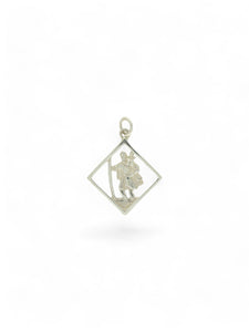 Diamond Shaped Openwork St Christopher Pendant in Silver