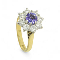 Pre Owned Tanzanite & Diamond Cluster Ring in 18ct Yellow & White Gold