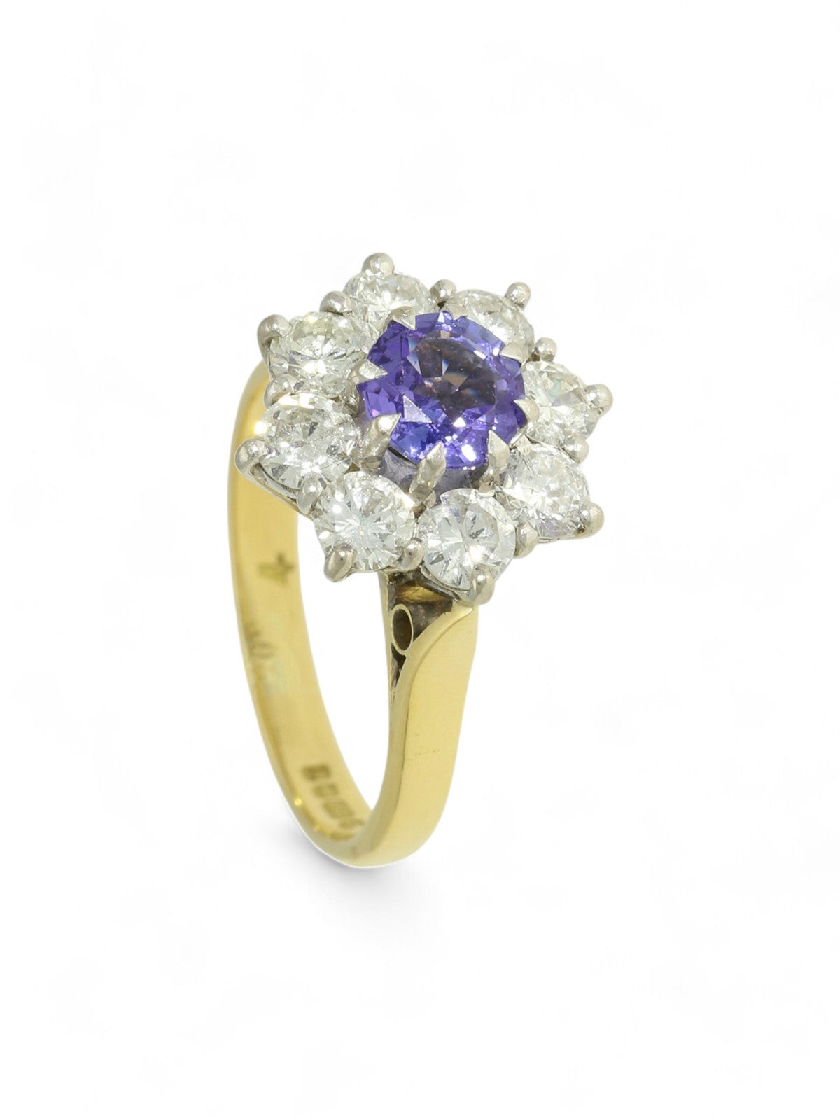 Pre Owned Tanzanite & Diamond Cluster Ring in 18ct Yellow & White Gold