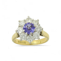 Pre Owned Tanzanite & Diamond Cluster Ring in 18ct Yellow & White Gold