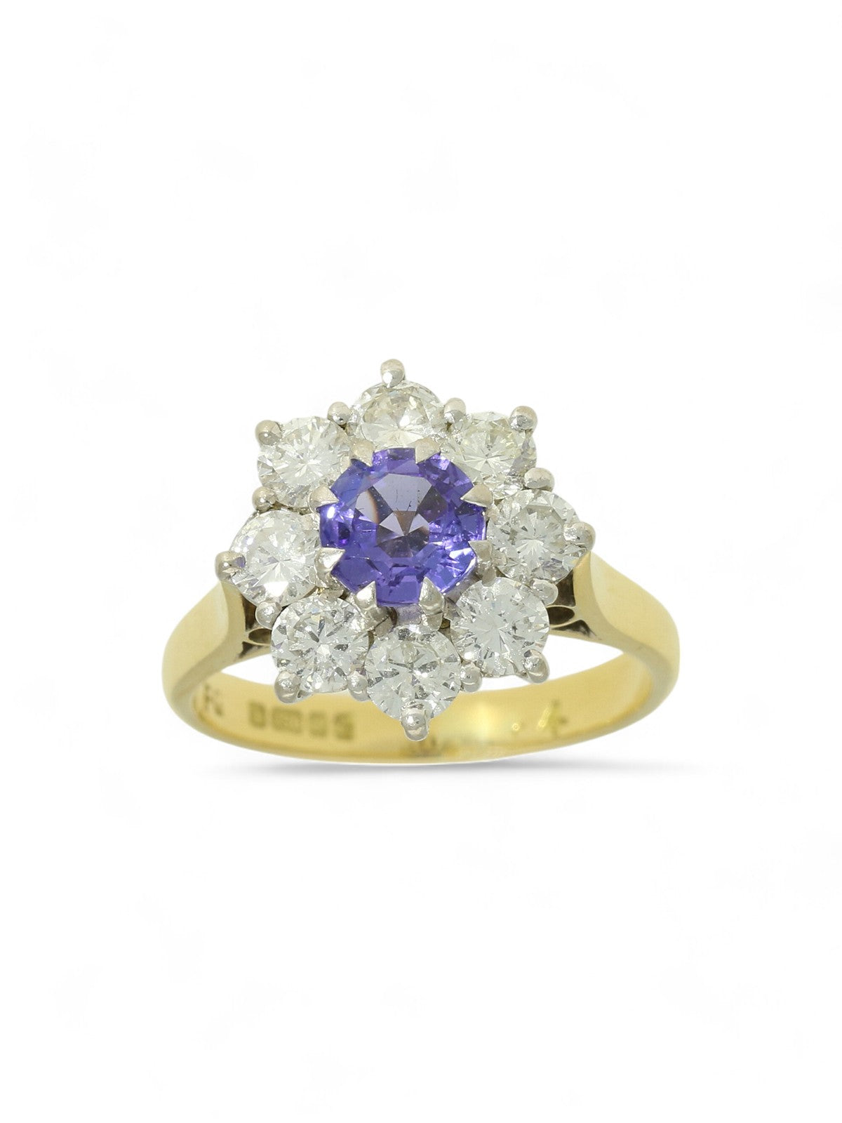 Pre Owned Tanzanite & Diamond Cluster Ring in 18ct Yellow & White Gold