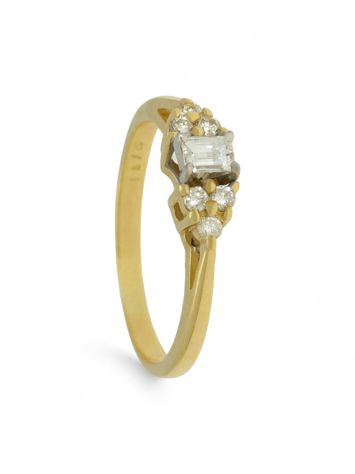 SALE Pre Owned Diamond Emerald Cut Solitaire Ring in 18ct Yellow Gold