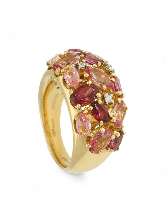 SALE Pre Owned Pink Sapphire, Tourmaline & Diamond Ring in 18ct Rose Gold