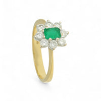 Pre Owned Emerald & Diamond Cluster Ring in 18ct Yellow and White Gold