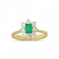 Pre Owned Emerald & Diamond Cluster Ring in 18ct Yellow and White Gold