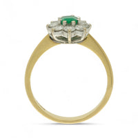 Pre Owned Emerald & Diamond Cluster Ring in 18ct Yellow and White Gold