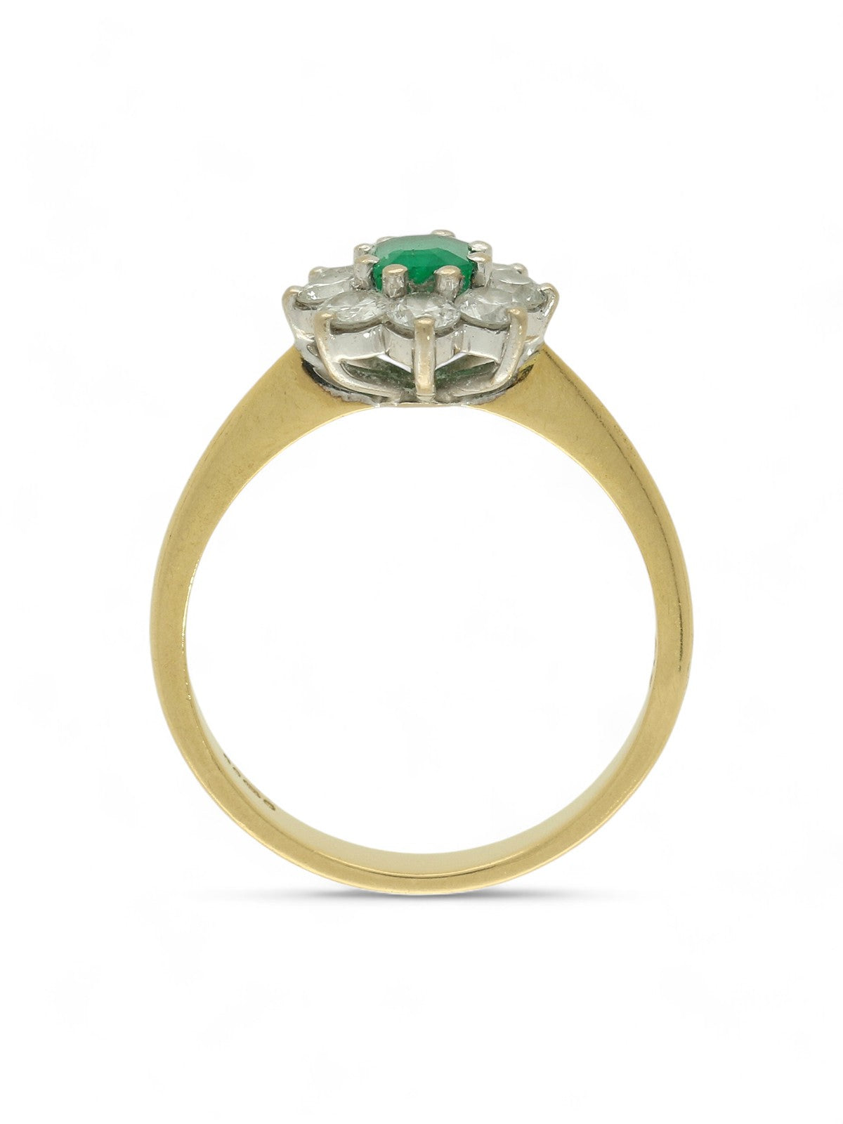 Pre Owned Emerald & Diamond Cluster Ring in 18ct Yellow and White Gold