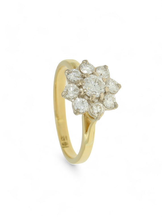 Pre Owned Diamond Flower Cluster Ring in 18ct Yellow Gold