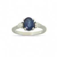 Pre Owned Sapphire & Diamond Three Stone Ring in 18ct White Gold