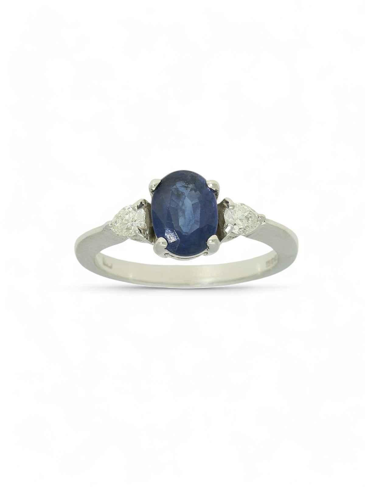 Pre Owned Sapphire & Diamond Three Stone Ring in 18ct White Gold