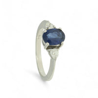 Pre Owned Sapphire & Diamond Three Stone Ring in 18ct White Gold