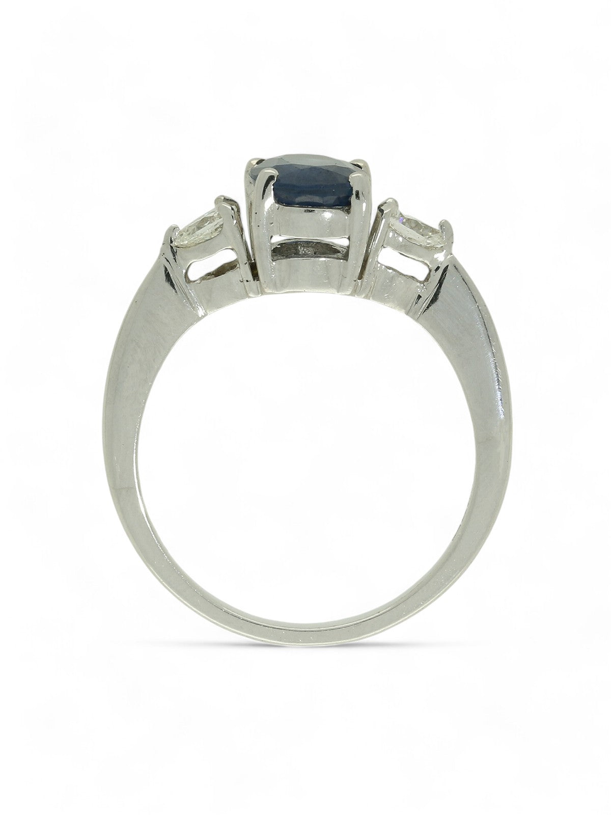 Pre Owned Sapphire & Diamond Three Stone Ring in 18ct White Gold