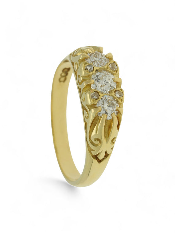 Pre Owned Diamond Old Cut Three Stone Ring in 18ct Yellow Gold