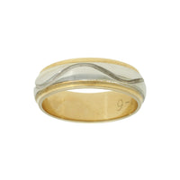 Pre Owned Patterned Wedding Ring in 9ct Yellow and White Gold