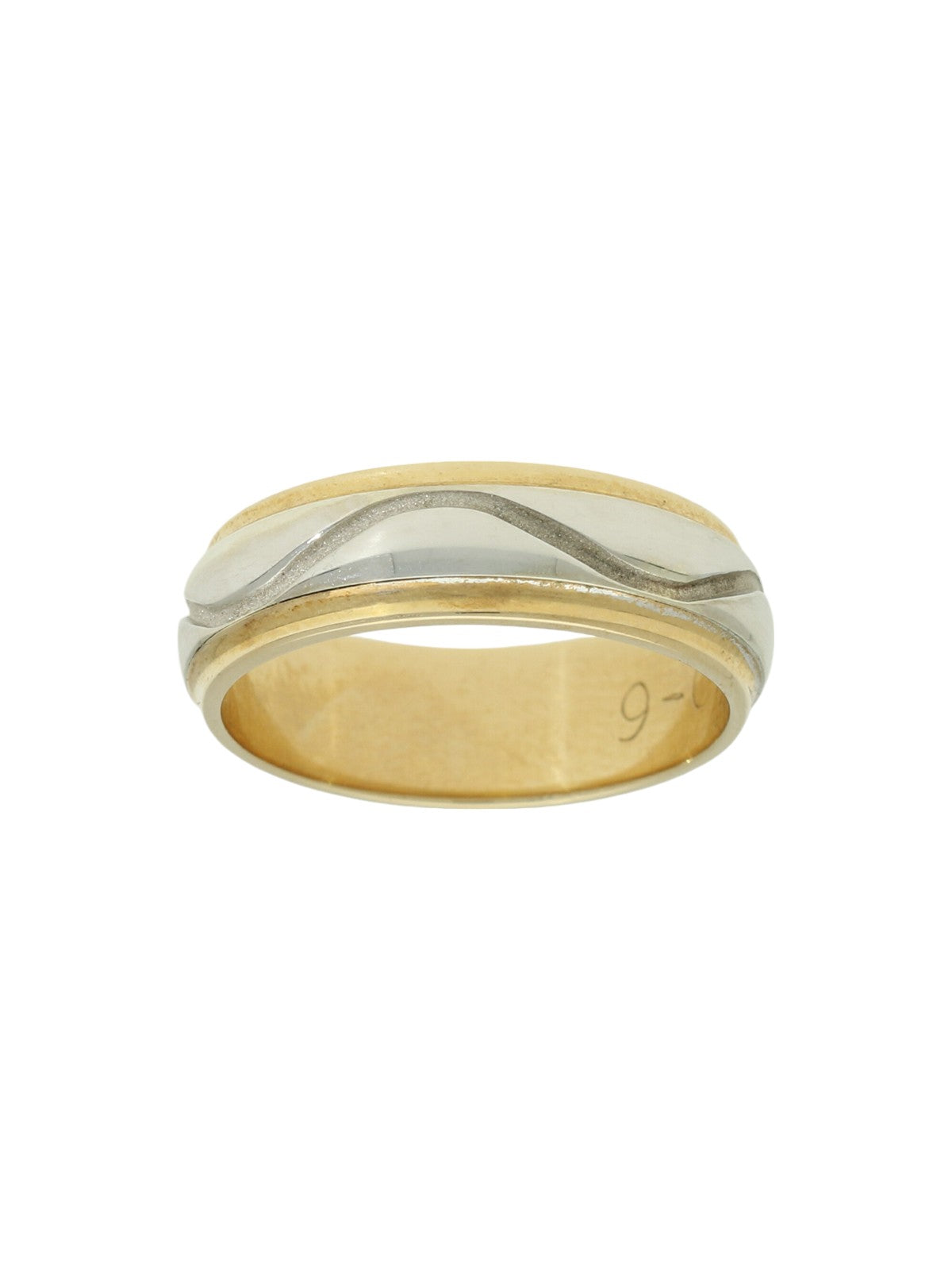 Pre Owned Patterned Wedding Ring in 9ct Yellow and White Gold