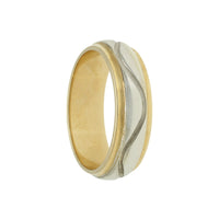 Pre Owned Patterned Wedding Ring in 9ct Yellow and White Gold