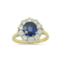 Pre Owned Sapphire & Diamond Cluster Ring in 18ct Yellow Gold