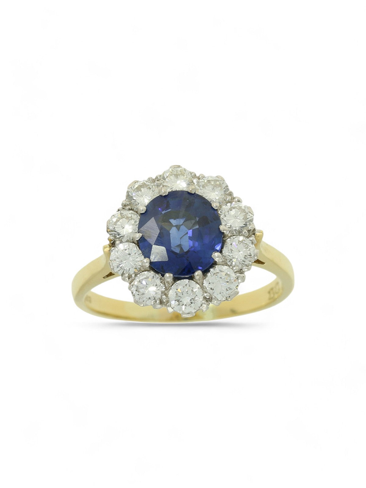 Pre Owned Sapphire & Diamond Cluster Ring in 18ct Yellow Gold