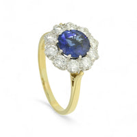 Pre Owned Sapphire & Diamond Cluster Ring in 18ct Yellow Gold