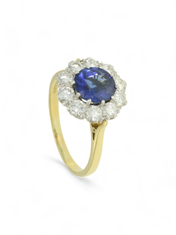 Pre Owned Sapphire & Diamond Cluster Ring in 18ct Yellow Gold